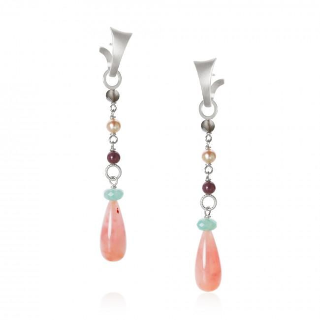 Piccolo DaybreakDrop Silver Pendant w. Quartz, Ruby, Amazonite, Moonstone & Pearl