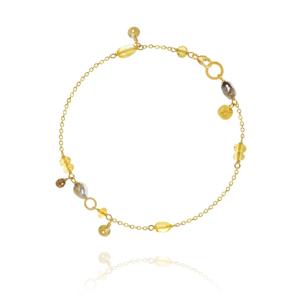 Piccolo Golden Desert 18K Gold Bracelet w. Citrin, Diamonds & Pearl
