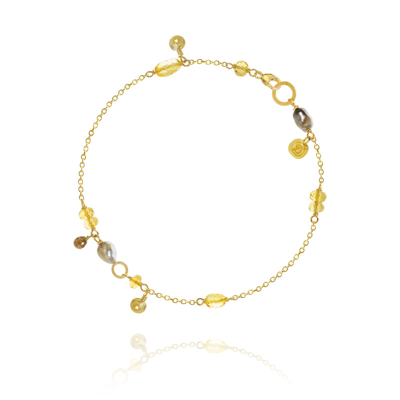Piccolo Golden Desert Armband 18K vergoldet I Citrin, Diamanten und Perlen