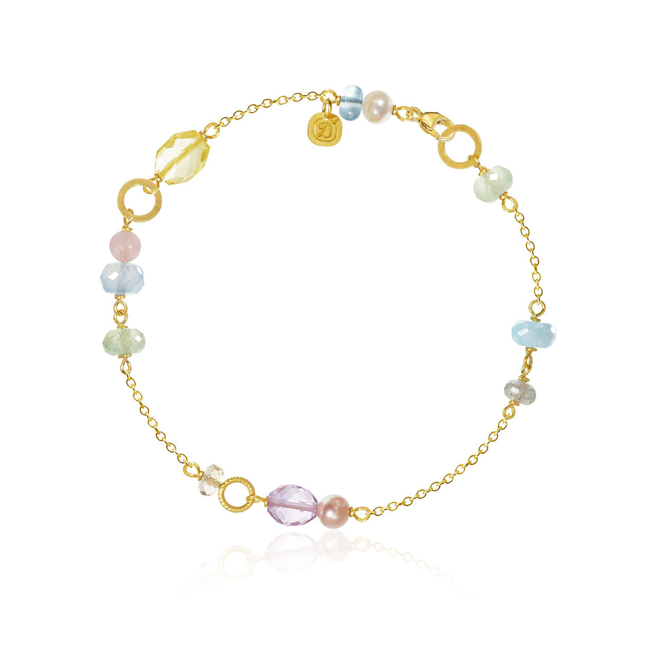 Dulong Fine Jewelry Piccolo 18K Gold Bracelet w. Aquamarine, Chalcedony