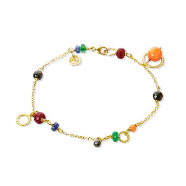 Piccolo 18K Gold Bracelet w. Coral, Spinel, Sapphire, Diamonds & Ruby