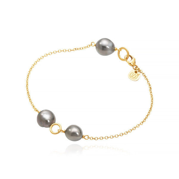 Piccolo 18K Gold Bracelet w. Grey Pearls