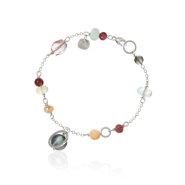 Piccolo Silver Bracelet w. Aquamarine, Coral, Pearl, Garnet, Moonstone, Chalcedony & Ruby