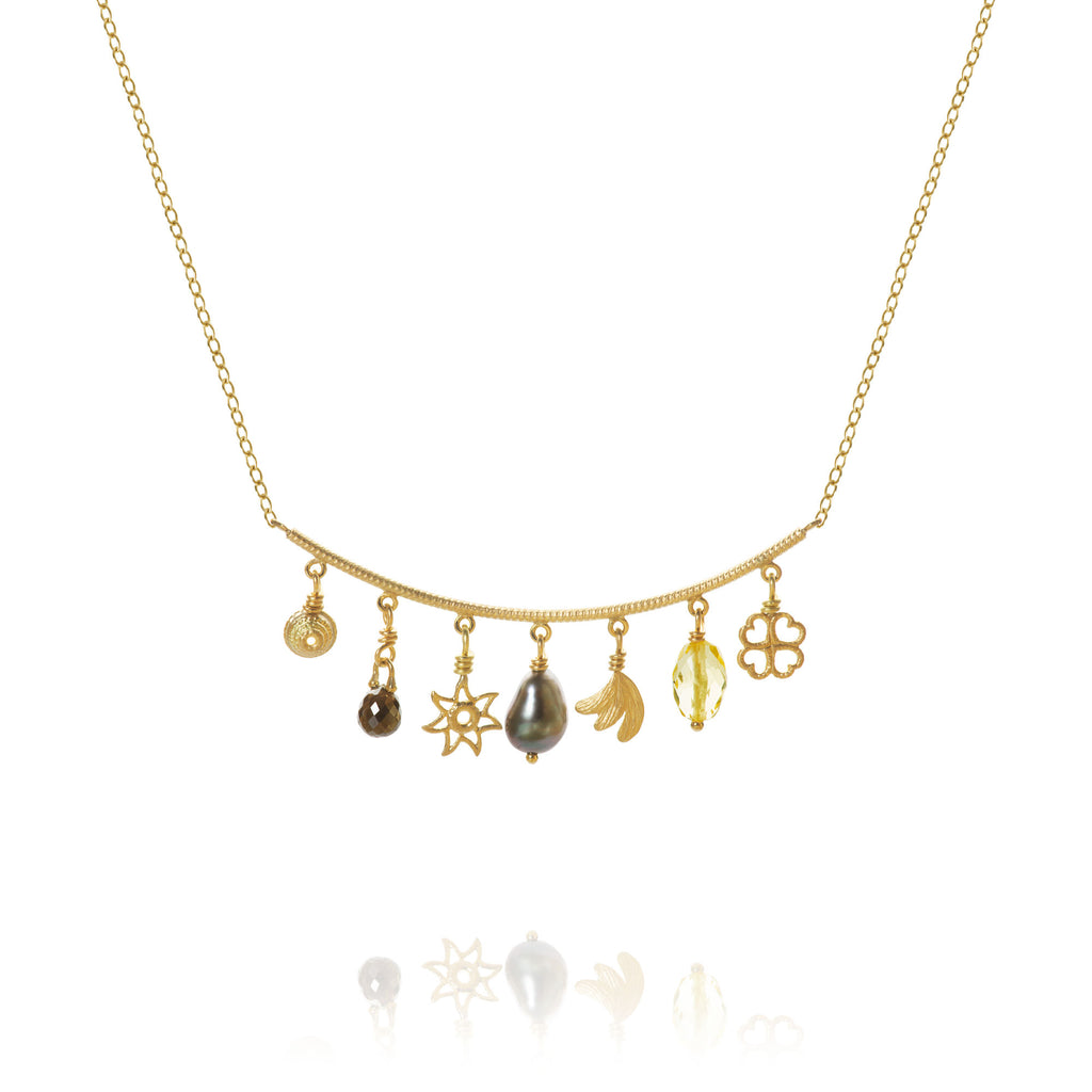 Linea Piccolo Golden Desert 18K Gold Necklace w. Citrin & Pearl