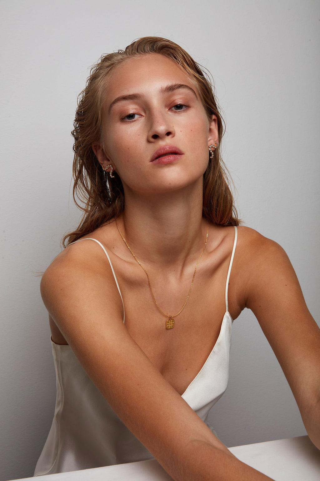 The Star Gold Plated Earring w. White Zirconia