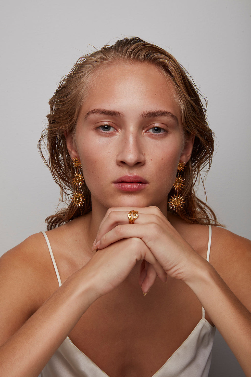 Three Suns Gold Plated Earrings