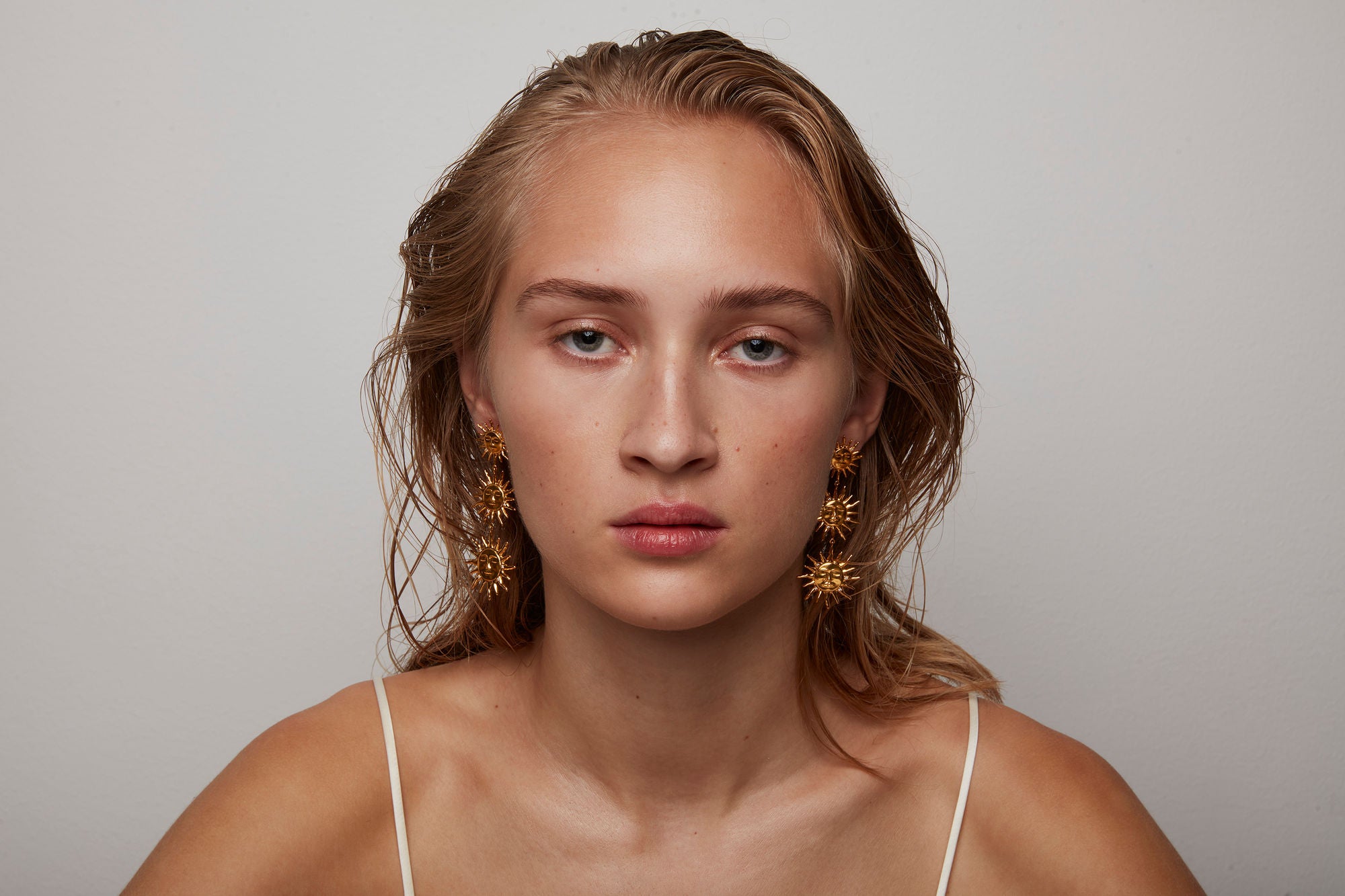 Three Suns Gold Plated Earrings