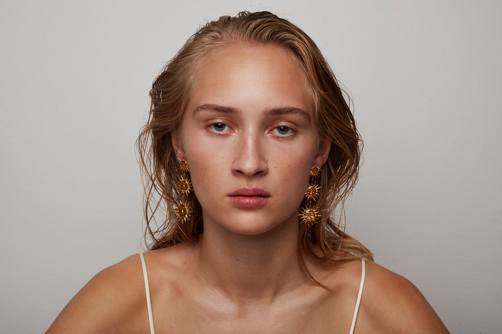 Three Suns Gold Plated Earrings