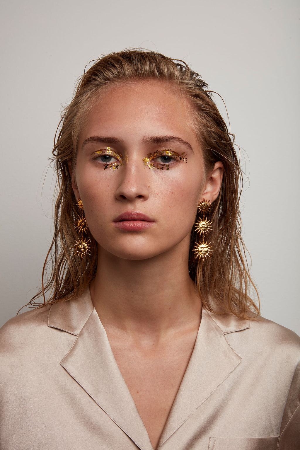 Three Suns Gold Plated Earrings