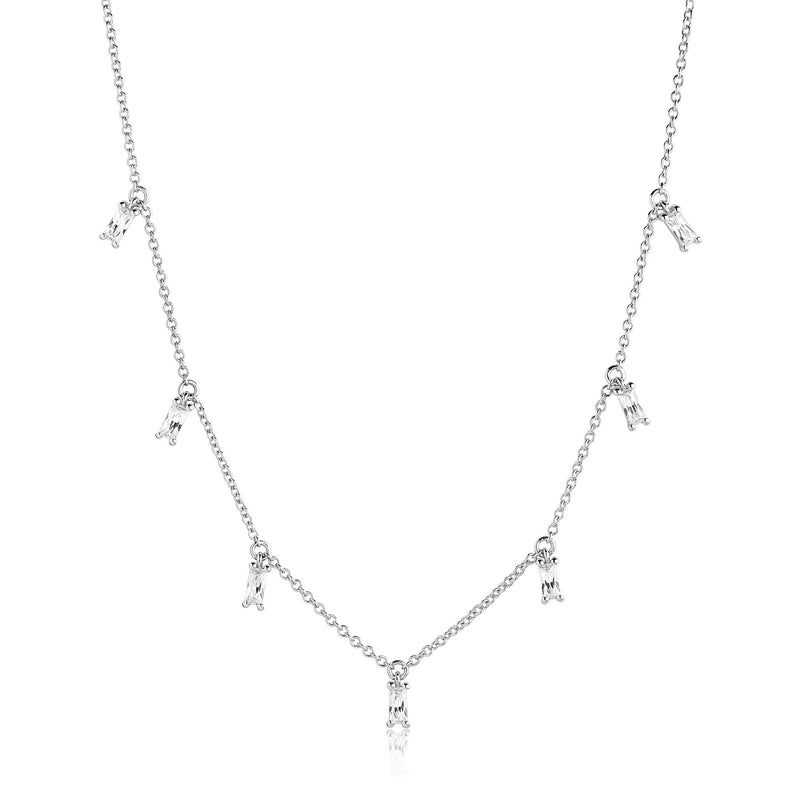 Princess Baquette Silver Necklace w. White Zirconias