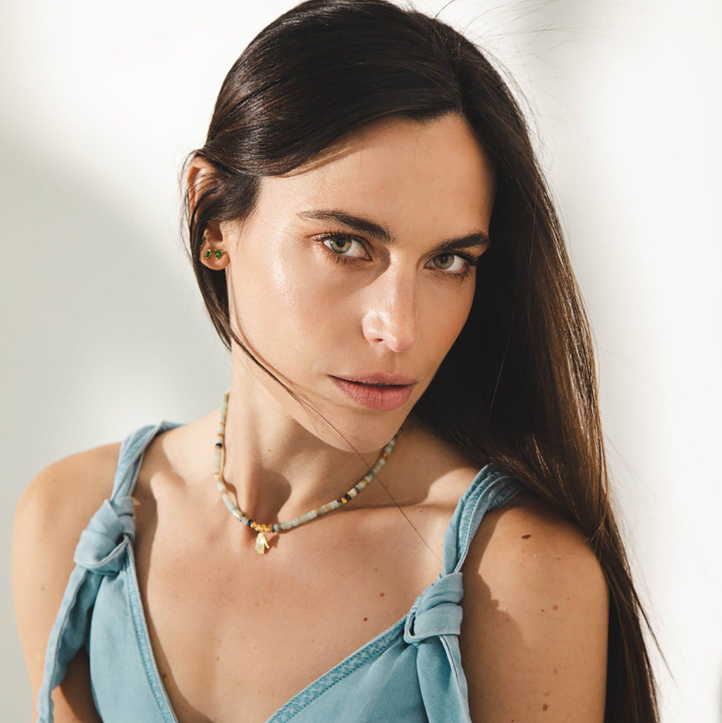 Pukar Fatima Hand 18K Forgyldt Halskæde m. Amazonit