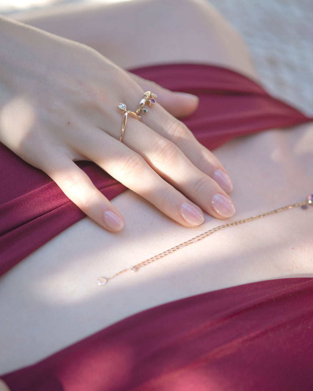 Swinging Pampille 18K Rosegold Ring w. Diamond & Tourmalines