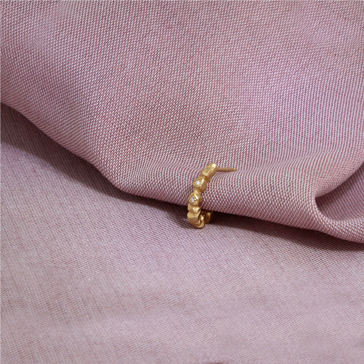 Small Nugget Huggie Hoop Gold, White Diamonds