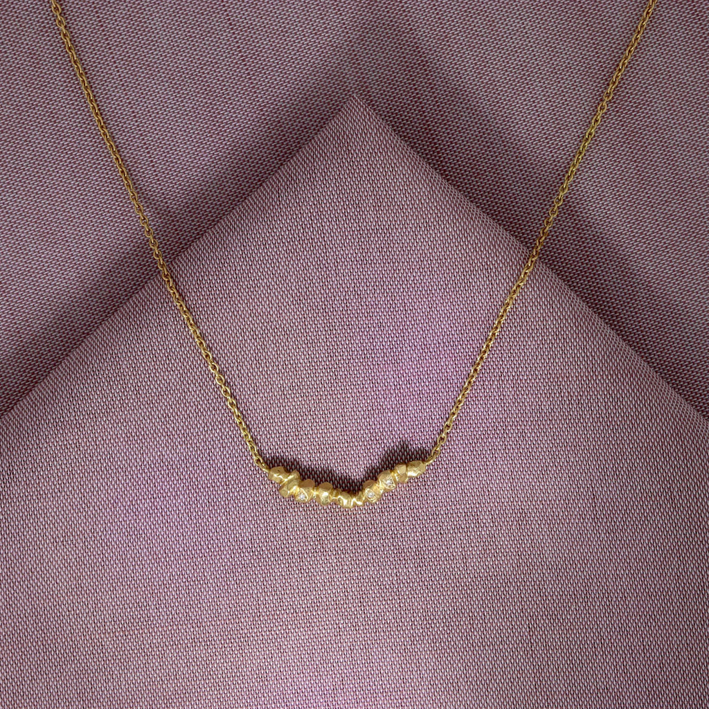 Nuggets On A String Necklace Gold, White Diamonds