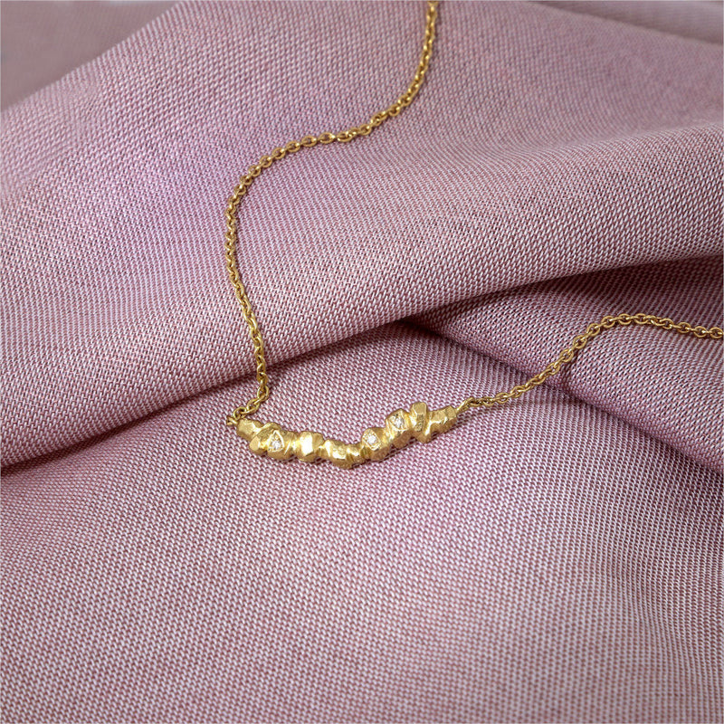 Nuggets On A String Necklace Gold, White Diamonds