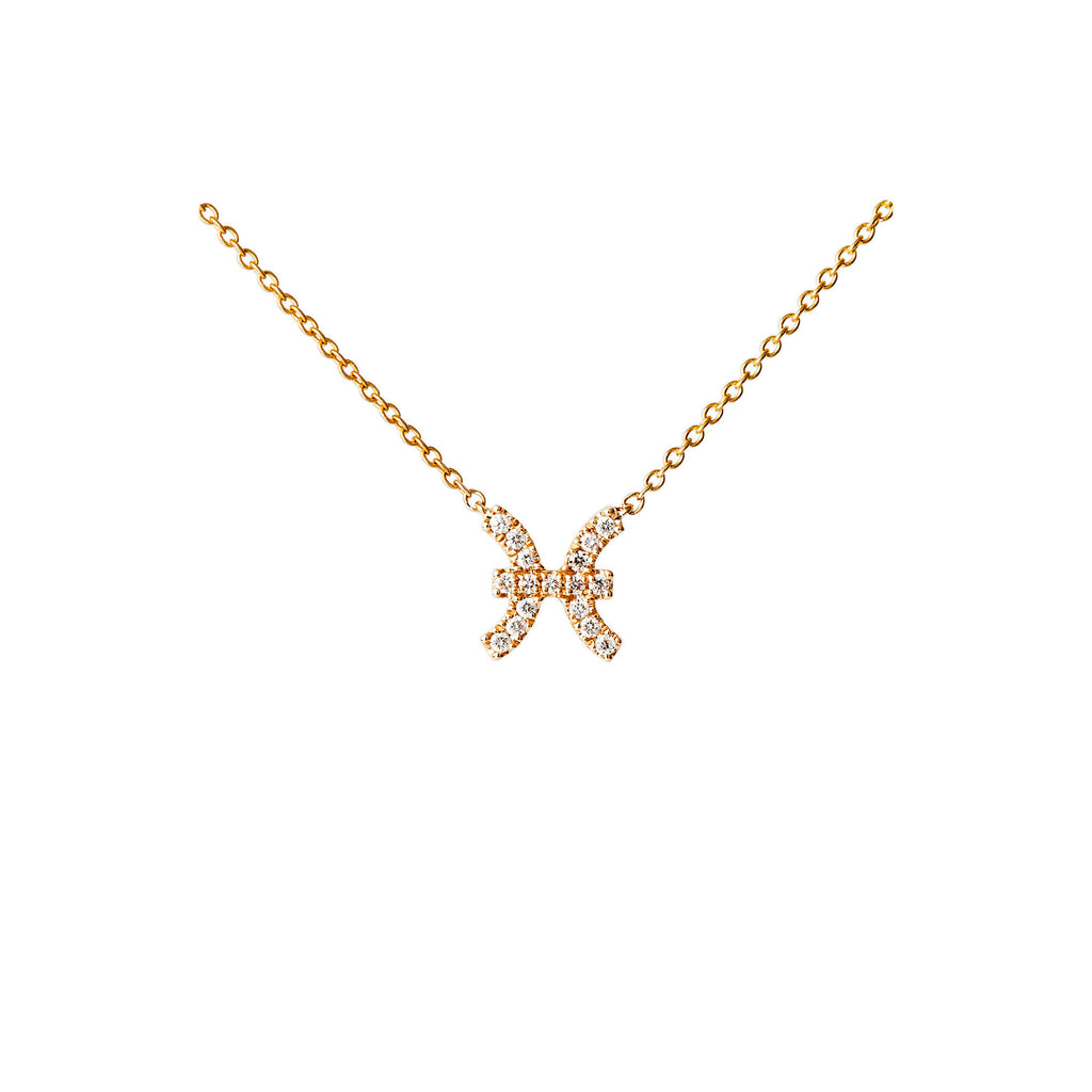 Petit Sign Pisces 18K Gold Necklace w. Diamonds