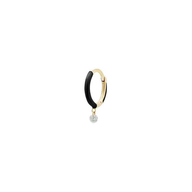 Piercing Black Enamel 18K Gold, Whitegold or Rosegold Hoop w. Diamond