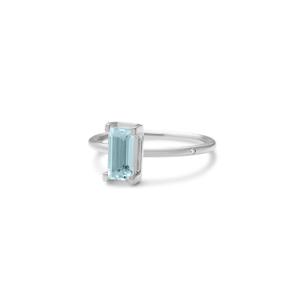Nord Blue Turned 18K Hvidguld Ring m. Akvamarin & Diamant