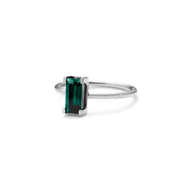 Nord Green Turned 18K Hvidguld Ring m. Turmalin & Diamant