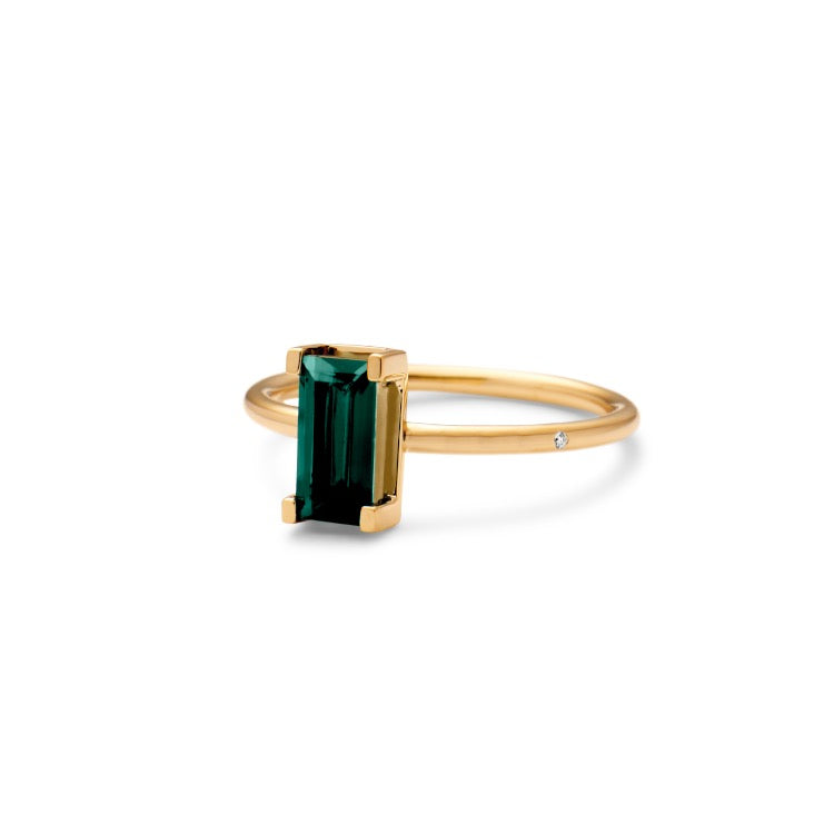 Ro Copenhagen Nord Green Turned 18K Gold Ring w. Tourmaline & Diamond ...