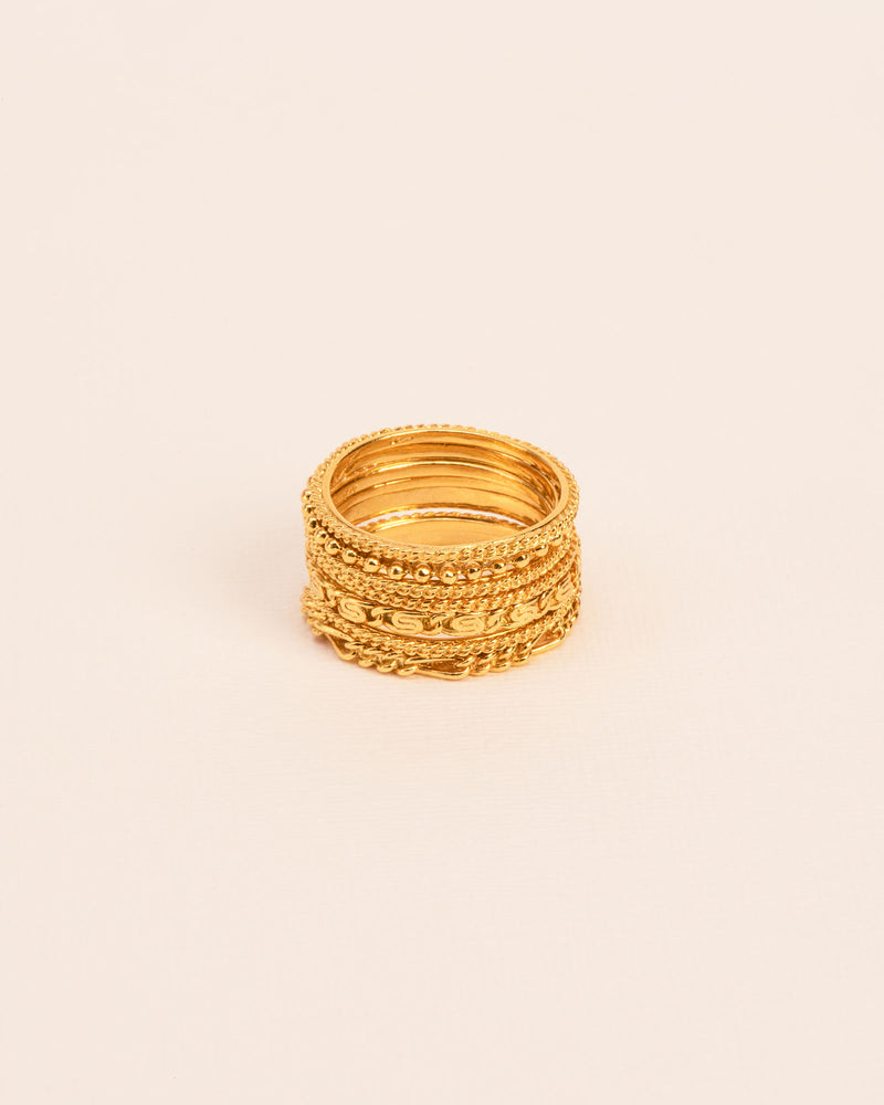 Set of seven stacked 'Chapters'  18K Gold Ring