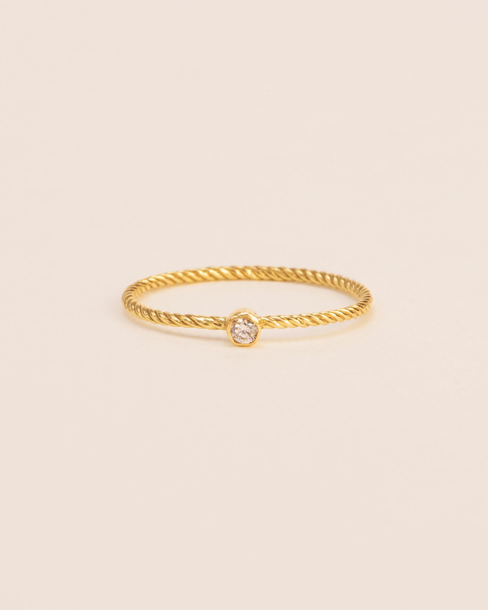 Twisted 18K Guld Ring m. Hvid Diamant
