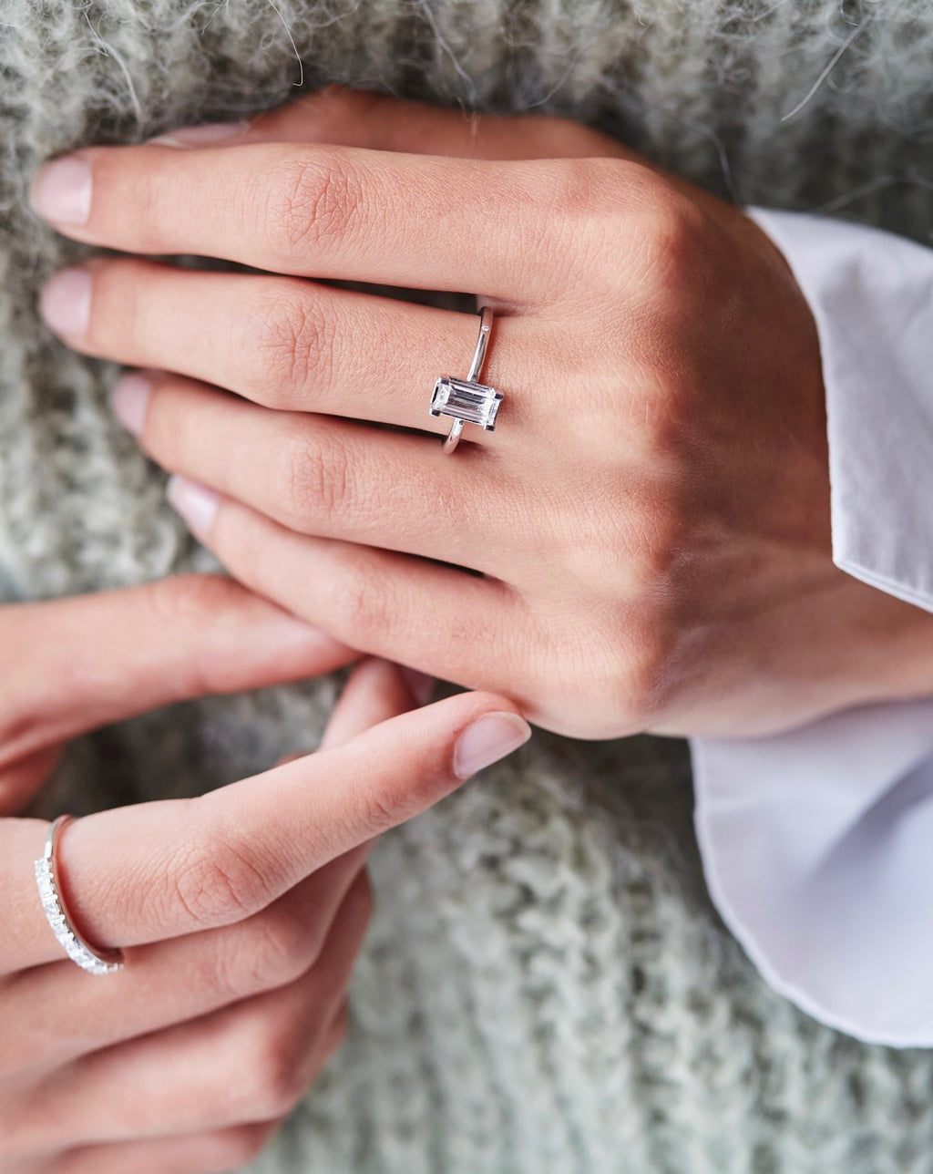 Nord White Turned 18K Hvidguld Ring m. Topas & Diamant