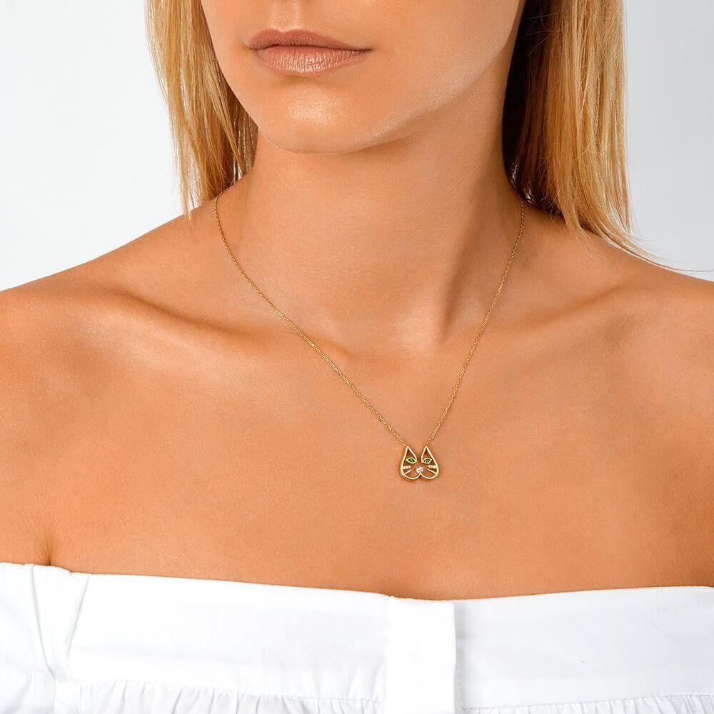 ANIMAUX Felix 18K Gold Necklace w. Diamond & Topaz