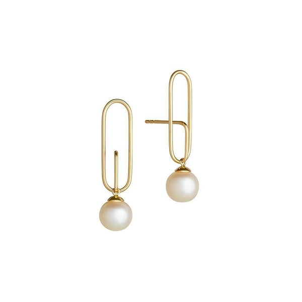 Astra Ellipse 18K Gold Earrings w. Pearl