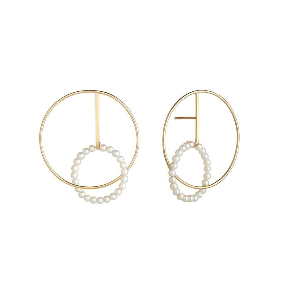 Astra Lunar 18K Gold Hoops w. Pearl