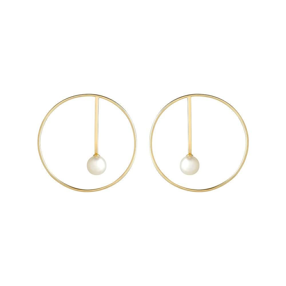 Astra Moon 18K Gold Earrings w. Pearl & Diamond