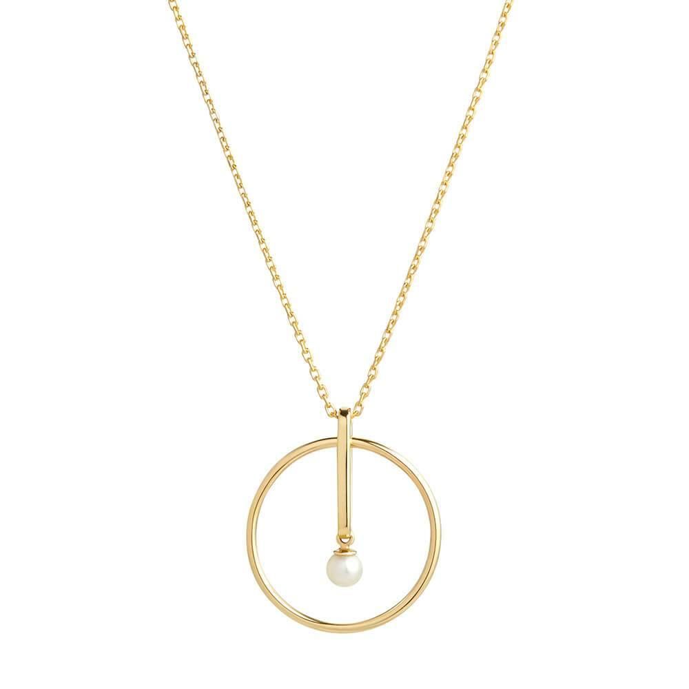 Astra Moon 18K Guld Halskæde m. Perle & Diamant