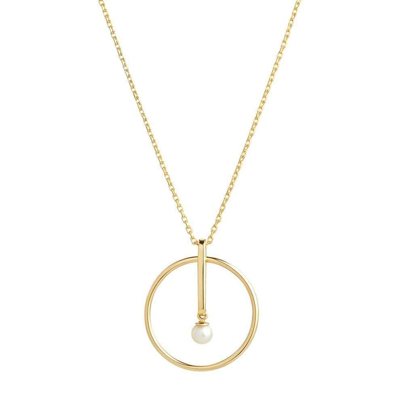 Astra Moon 18K Gold Necklace w. Pearl & Diamond