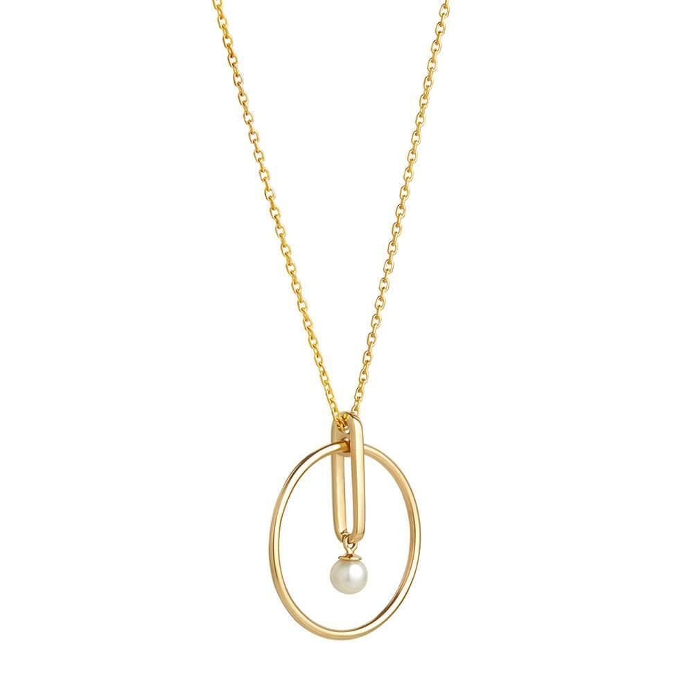 Astra Moon 18K Guld Halskæde m. Perle & Diamant