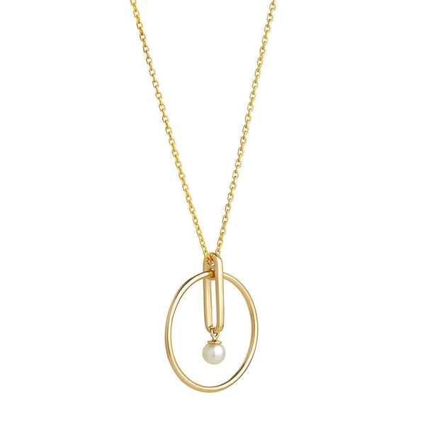 Astra Moon 18K Gold Necklace w. Pearl & Diamond