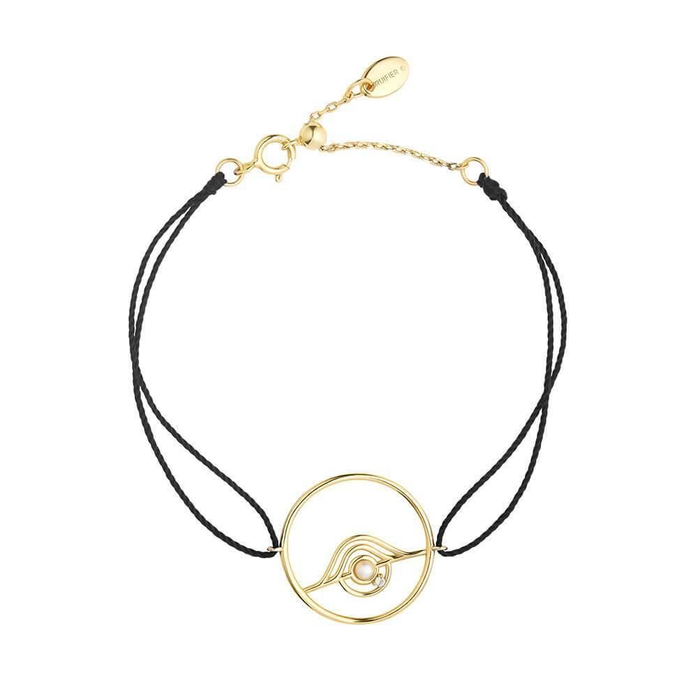 Cosmo Blazar Cord 18K Gold Plated Bracelet w. Pearl & Zirconia