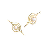 Cosmo Blazar 18K Gold Earrings w. Pearl & Diamond