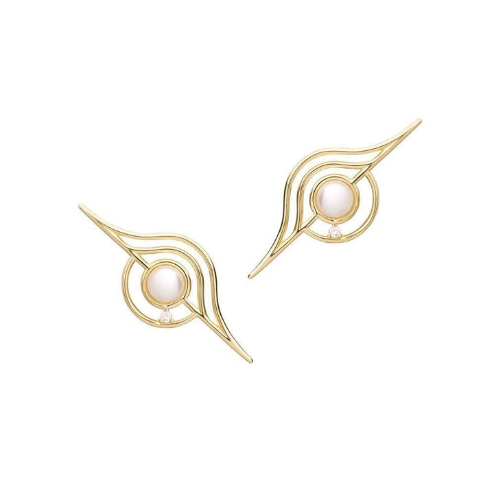 Cosmo Blazar 18K Gold Earrings w. Pearl & Diamond
