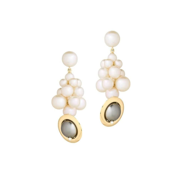 Cosmo Cloud 18K Gold Earrings w. Pearl & Diamond