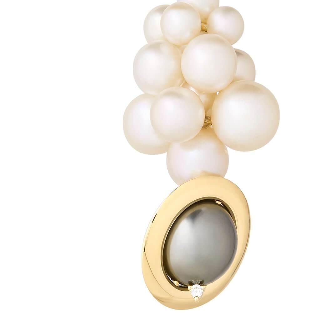 Cosmo Cloud 18K Gold Earrings w. Pearl & Diamond