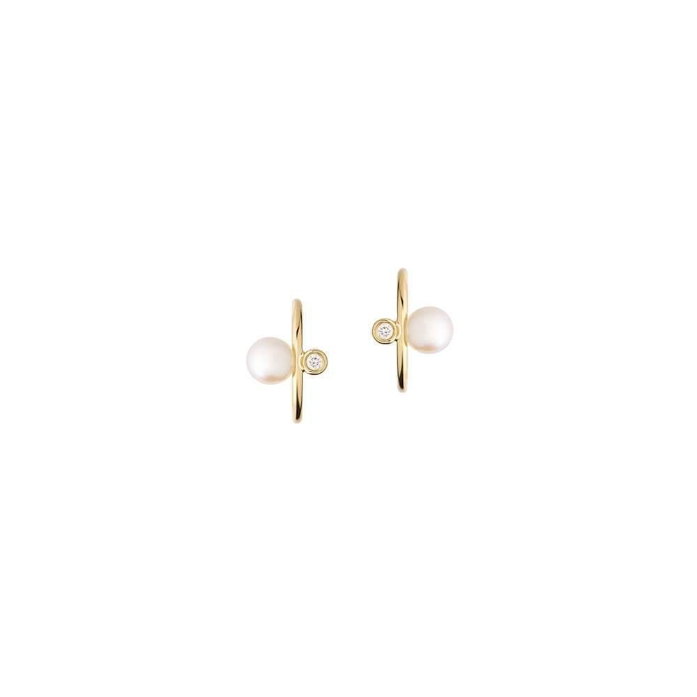 Cosmo Halo 18K Gold Ear Cuffs w. Pearl & Diamond