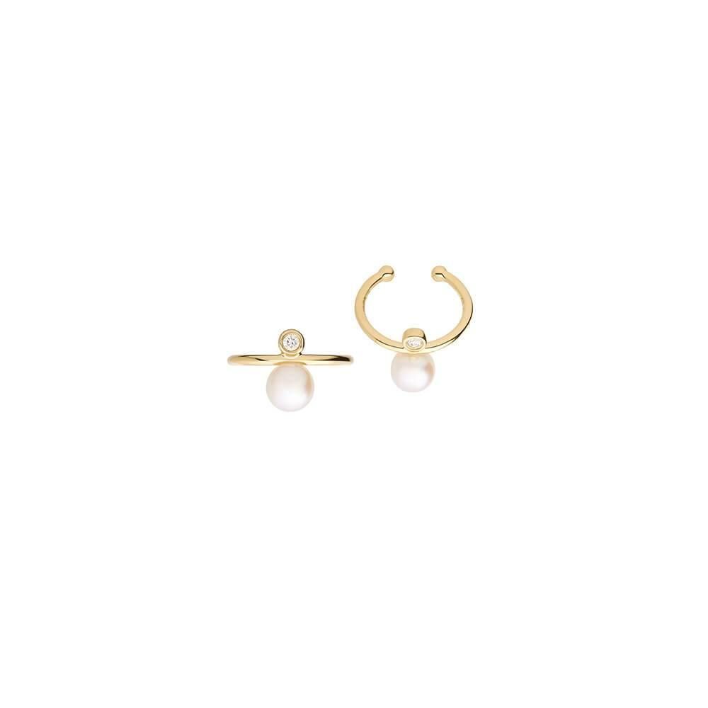 Cosmo Halo 18K Gold Ear Cuffs w. Pearl & Diamond