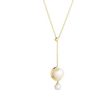 Cosmo Saturn Drop 18K Gold Necklace w. Pearl