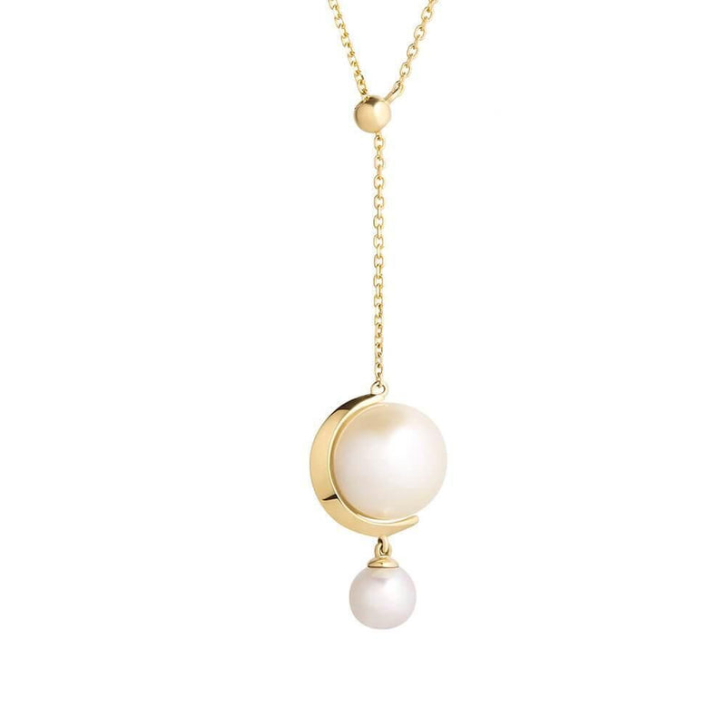 Cosmo Saturn Drop 18K Gold Necklace w. Pearl