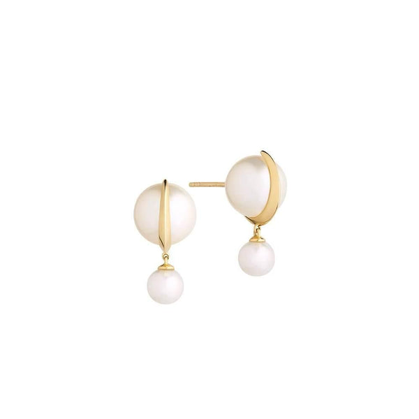 Cosmo Saturn 18K Gold Earrings w. Pearl