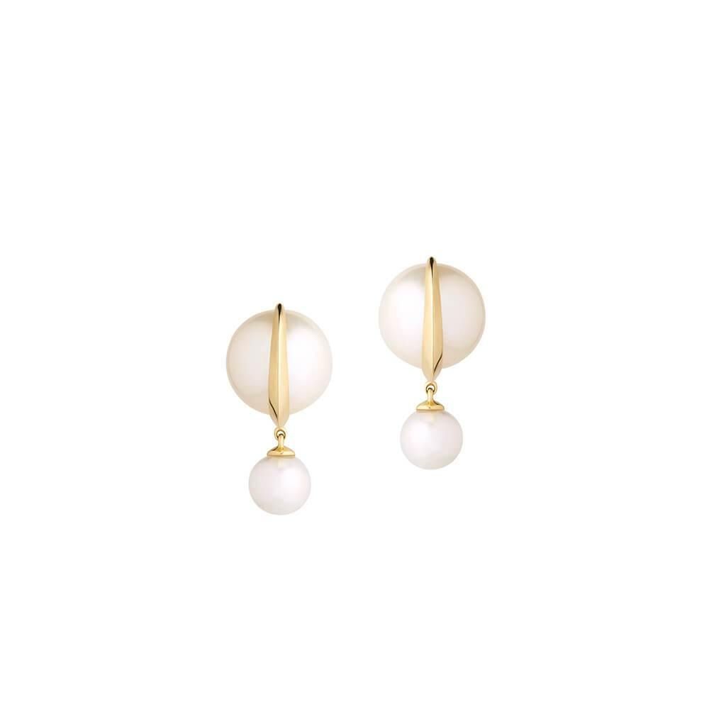 Cosmo Saturn 18K Gold Earrings w. Pearl