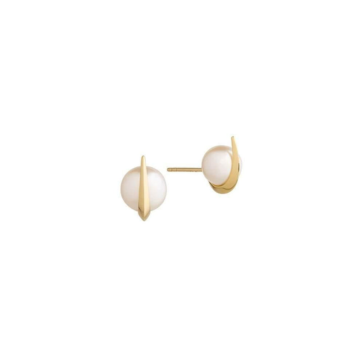 Cosmo Saturn Stud 18K Gold Earrings w. Pearl