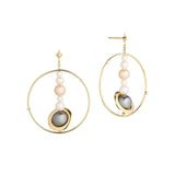 Cosmo Solar System 18K Gold Hoops w. Pearl & Diamond