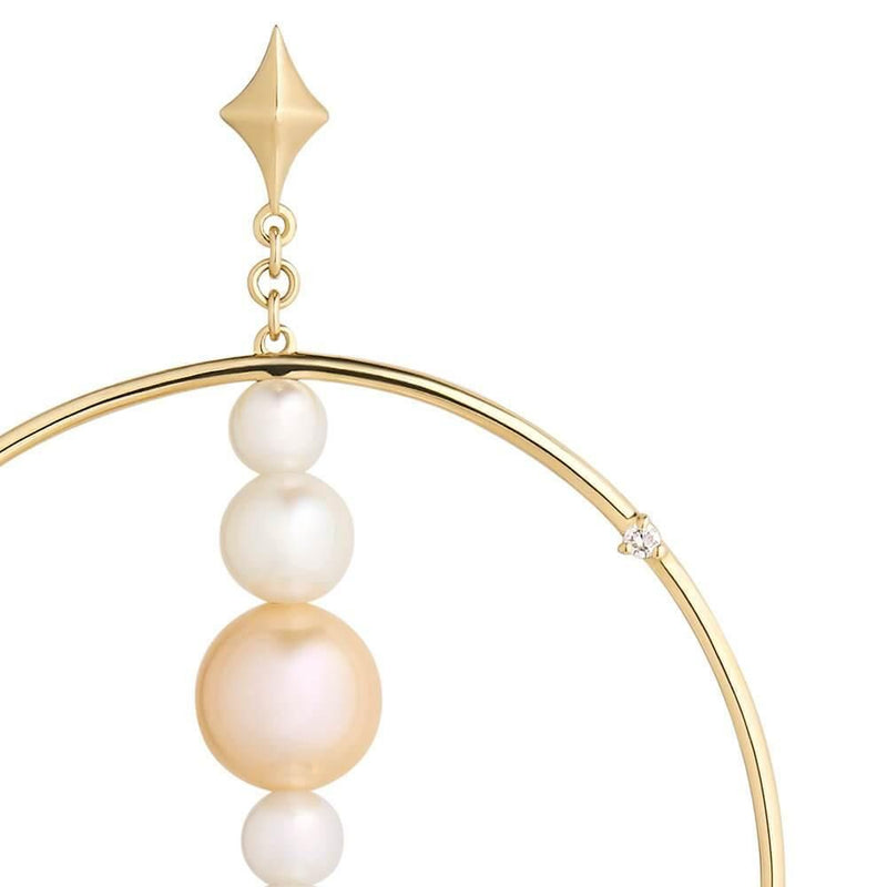 Cosmo Solar System 18K Gold Hoops w. Pearl & Diamond