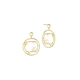 Cosmo Spaceman 18K Gold Plated Hoops w. Zirconia & Pearl
